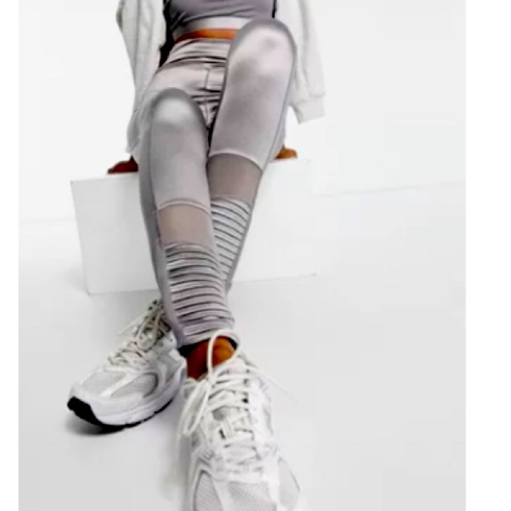 NEW ASOS - RIVER ISLAND SILVER LEGGINGS QITH MESH PANELS
